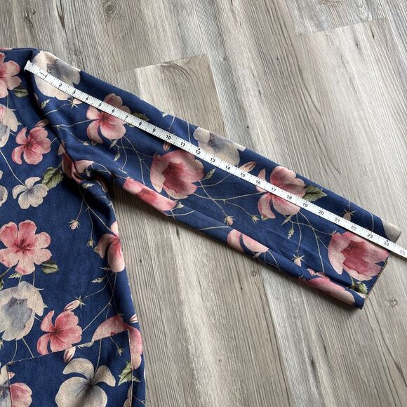 Anthropologie Solitaire Blue Floral Faux Suede Oversized Blazer Jacket Sz Large - Picture 9 of 13